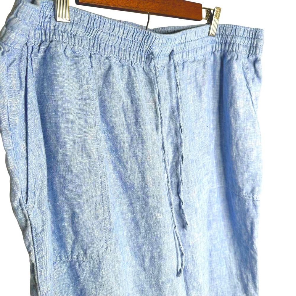 Lands End 1X 100% Linen High Rise Wide Leg Crop Pants Blue Drawstring - Picture 3 of 11